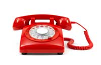Image of a red old-style rotary phone symbolising methods of contact